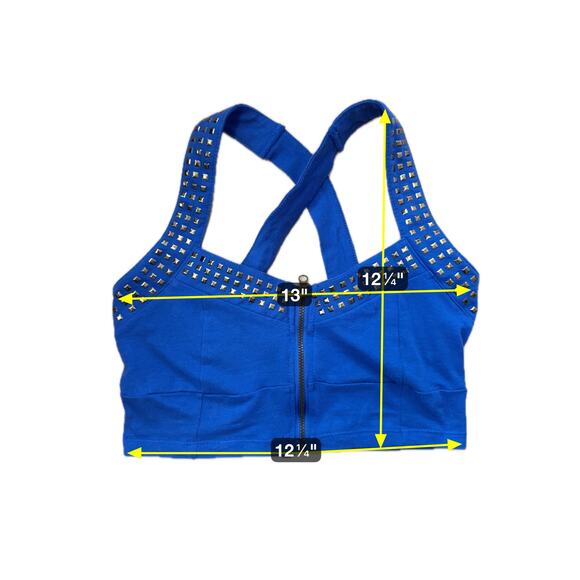 Color Story 90s Inspired Retro Studded Zip Front Cross Back Crop Top Size Small - Picture 7 of 7